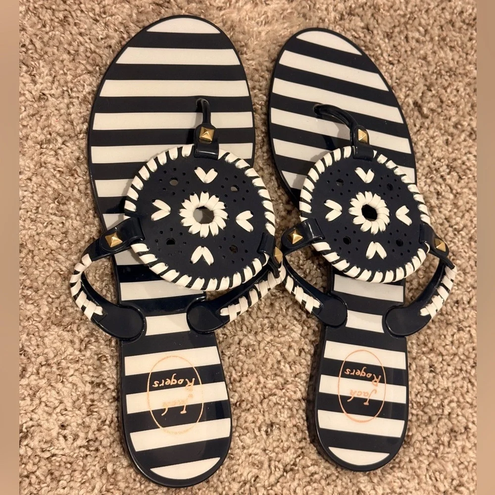 Jack Rogers Navy and White Striped Sandals‎